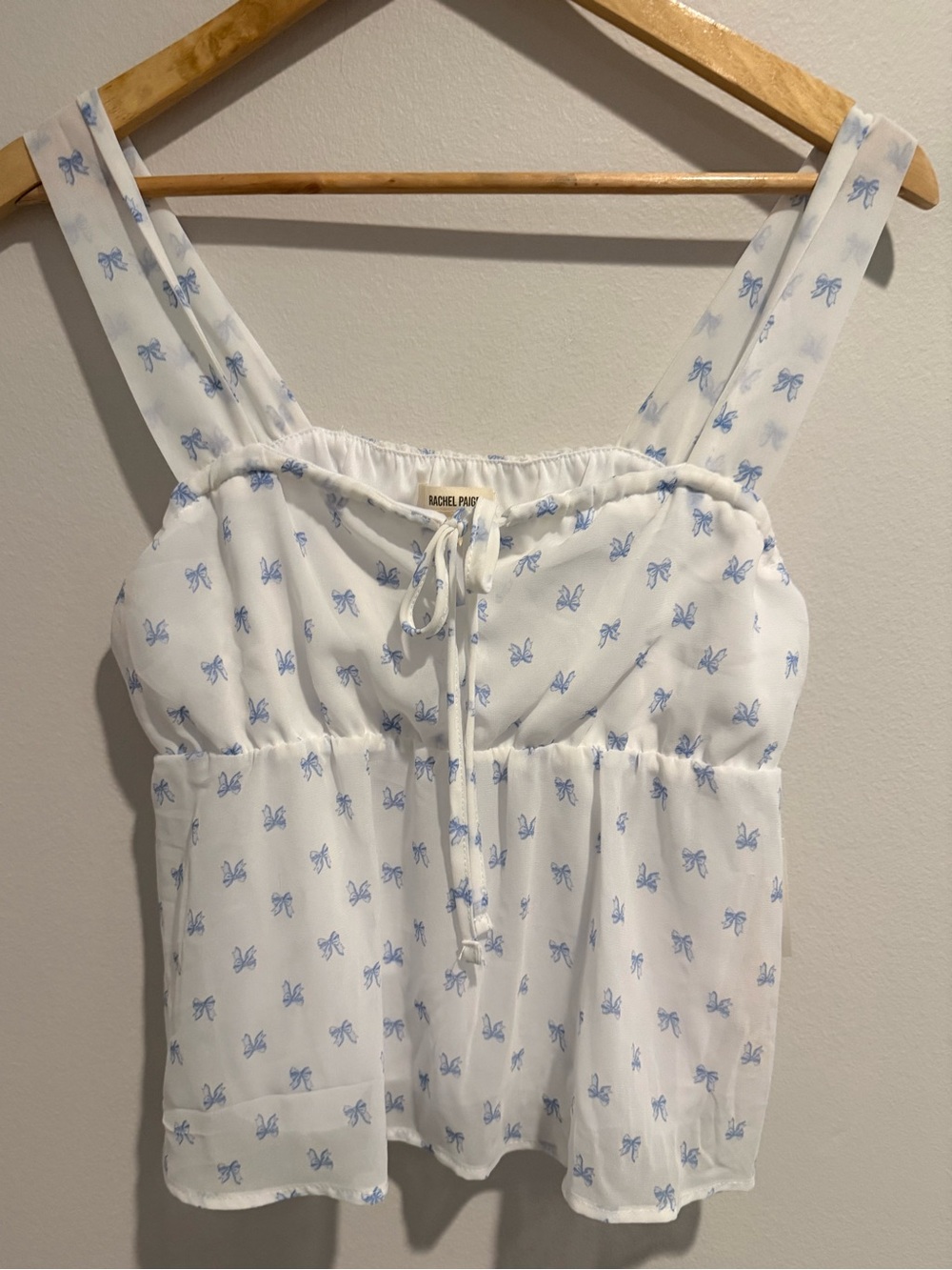 Rachel Paige Bow Print Babydoll Tank Top White Blue NWT Coquette Size Small